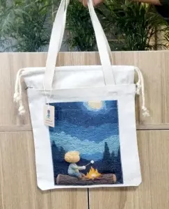 کیف پارچه ای جیب دار34*34 (طرح شب در طبیعت،کد 2132)